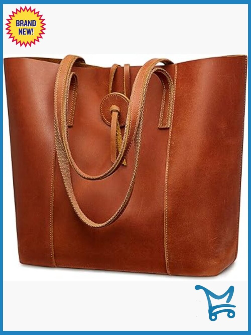 Large Genuine Leather Tote Bag with Removable Pouch for Laptop & Travel